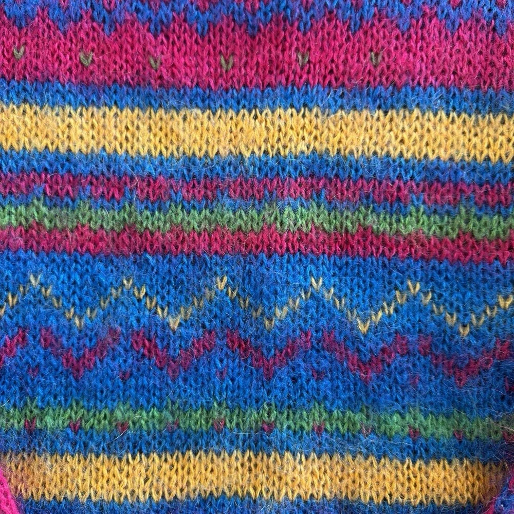 Vtg 80s Pink Mohair Sweater Mock Neck Sz‎ S Bright Colorful Neon Xmas Holiday